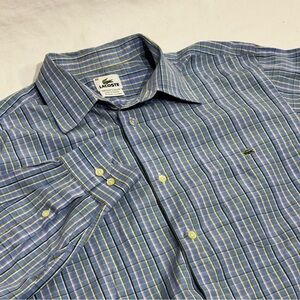 Lacoste Men's Striped Checkered Button Up Long Sleeve Dress Shirt Size 40